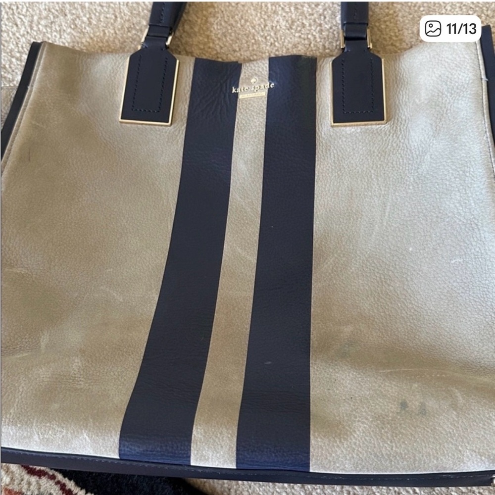 Kate Spade Suede Tote with Black Stripes